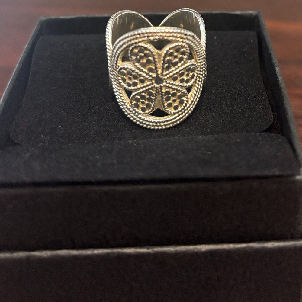 Anna Beck Silver Triple Medallion Ring Size 7